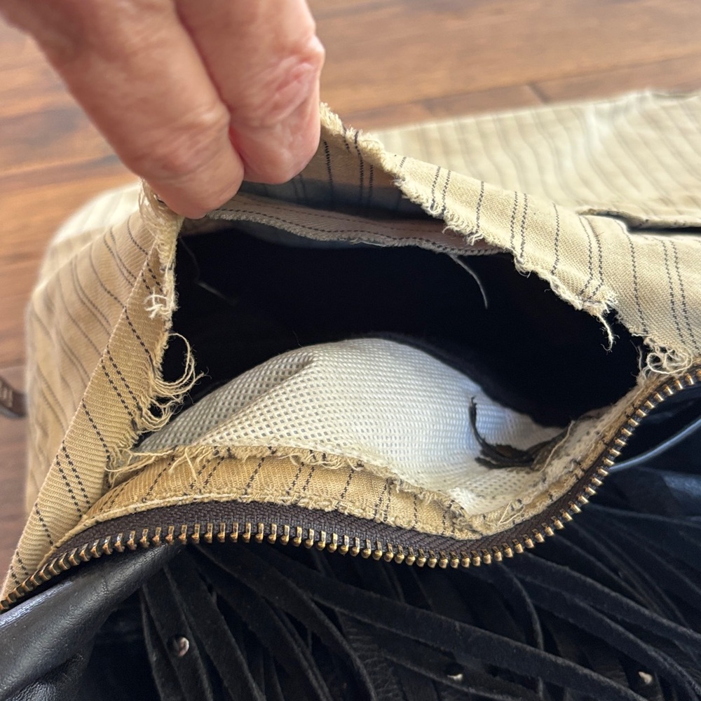 Frye Heidi Handag Studded Black Leather Fringe - Stud Hobo - Picture 9 of 11